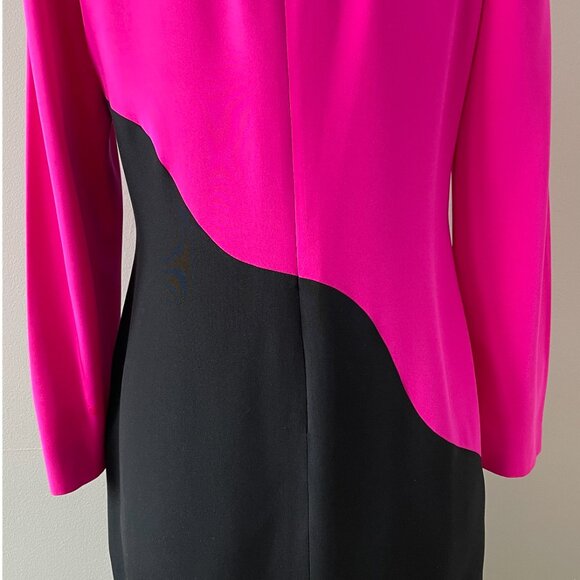 Vintage 80s/90s David Hayes Silk Dress – Hot Pink & Black Colour Block - Picture 4 of 11